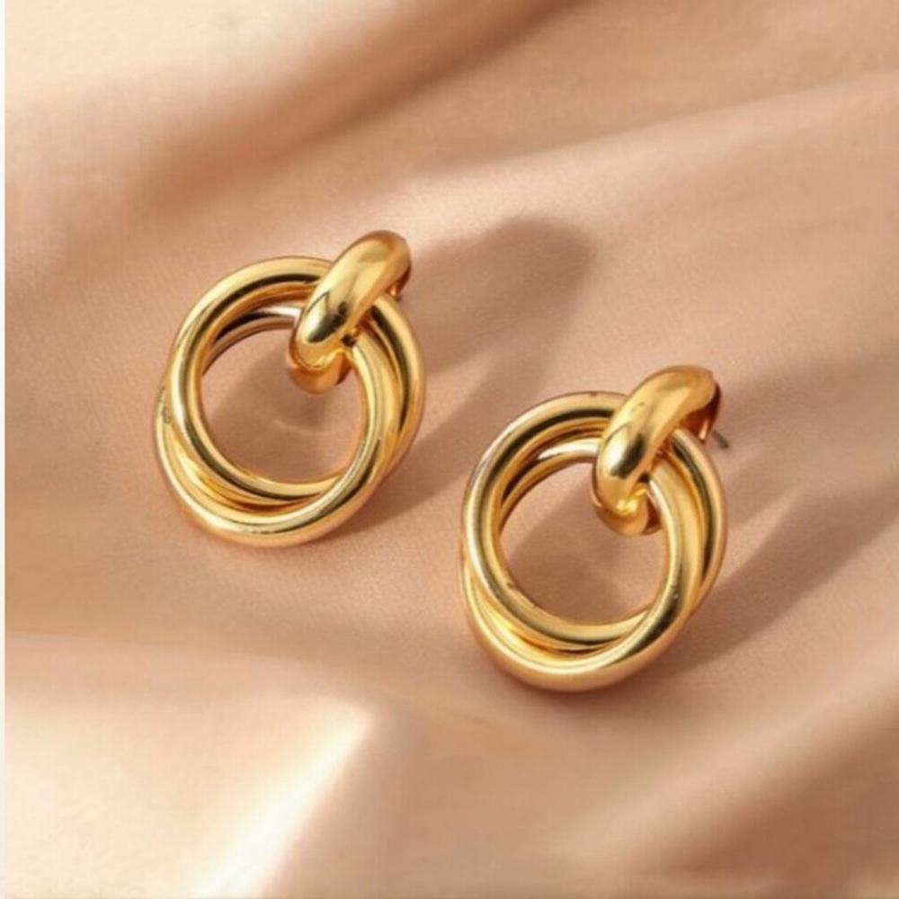 NEW 18K Gold Plated Circle Drop Statement Earrings